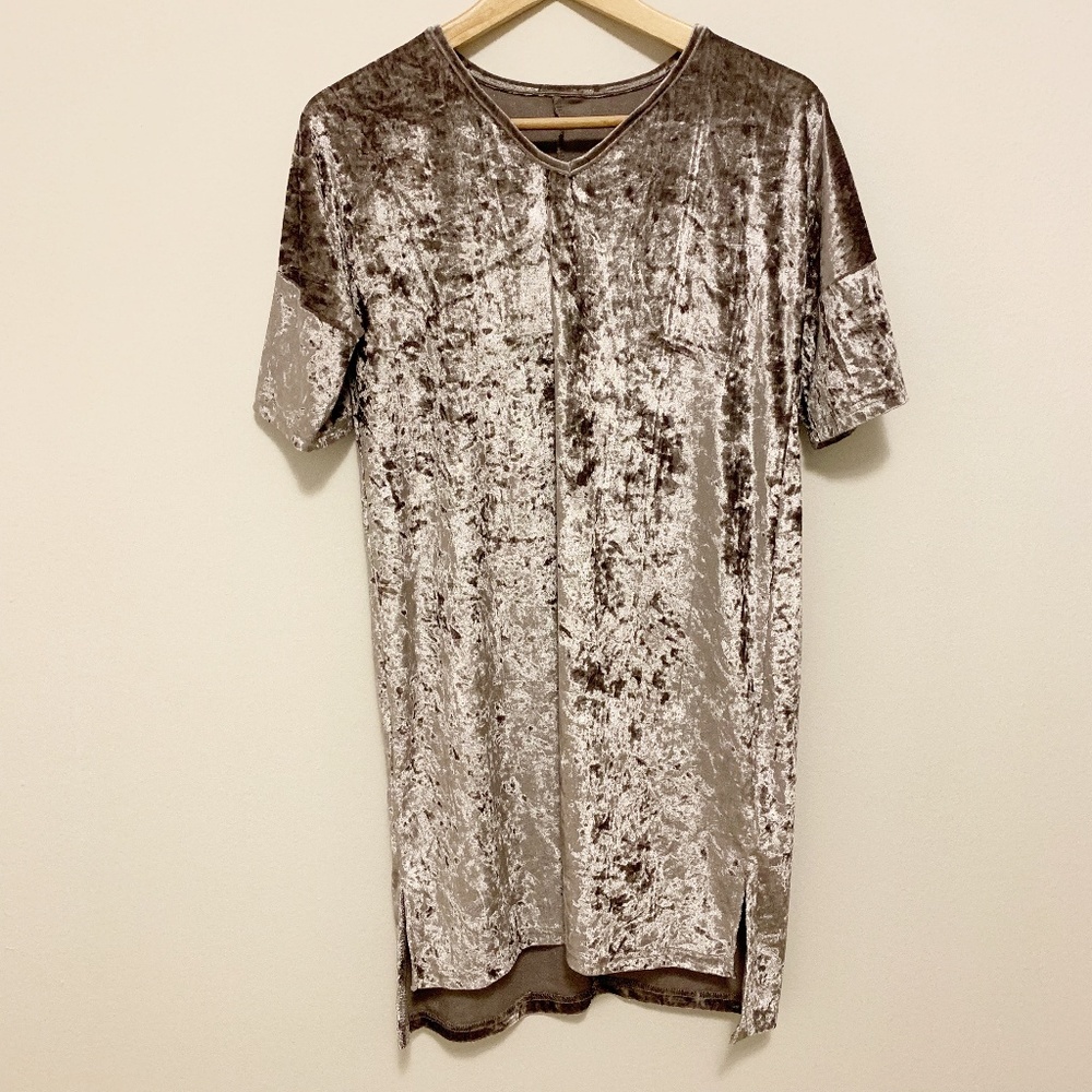 Grey Silver Velvet Mini Dress Small